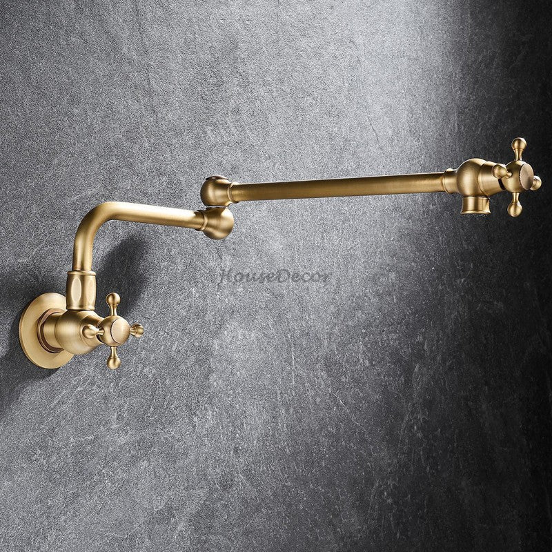 Antique Brass kitchen sink mixer tap folding spout detail view