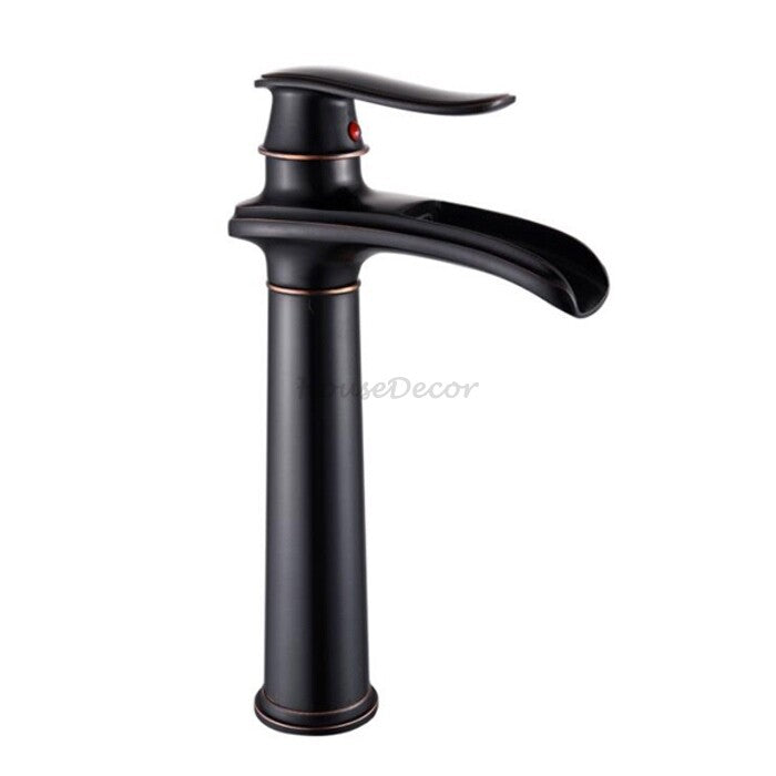 Black bathroom basin mixer tap waterfall spout main view