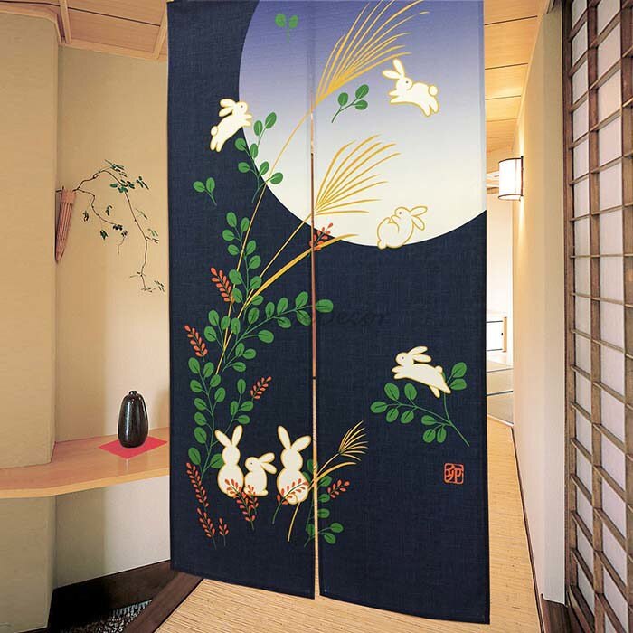 Blue Fabric doorway curtain room divider design main view