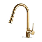 Gold kitchen sink mixer tap pull out spray main view