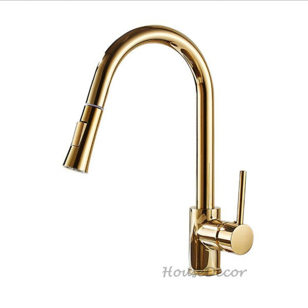Gold kitchen sink mixer tap pull out spray main view