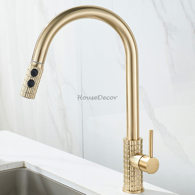 Modern kitchen sink mixer tap swivel spout detail view