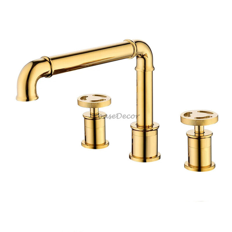 Modern Brass bath shower mixer tap dual handle control detail view