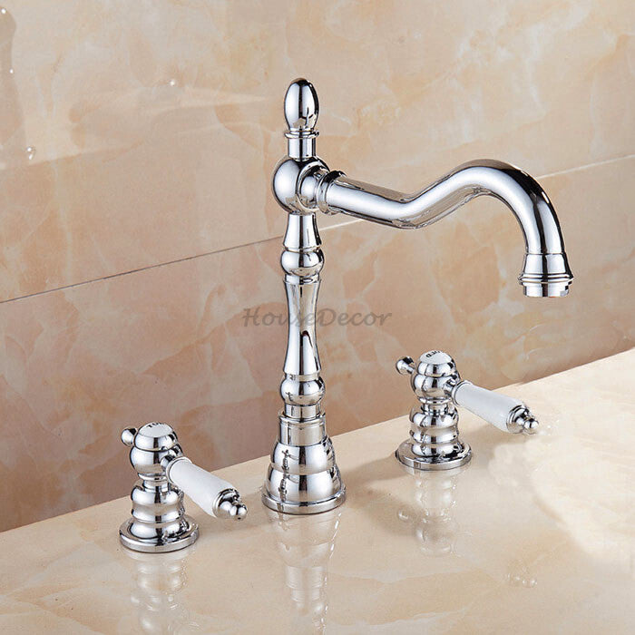 Chrome Ceramic bath shower mixer tap 3 hole installation main view