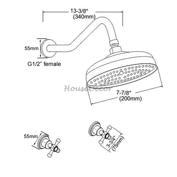 Modern shower head dual handle control detail view