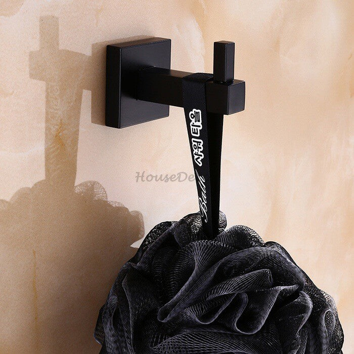 Black robe hook wall mounted design detail view