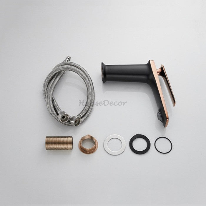 Black Brass bathroom basin mixer tap waterfall spout additional view