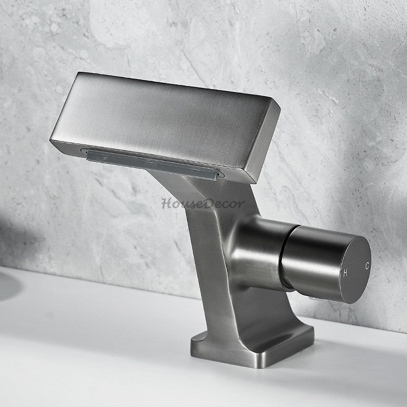 Brass bathroom basin mixer tap waterfall spout additional view