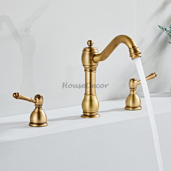 Brass bathroom basin mixer tap dual handle control additional view