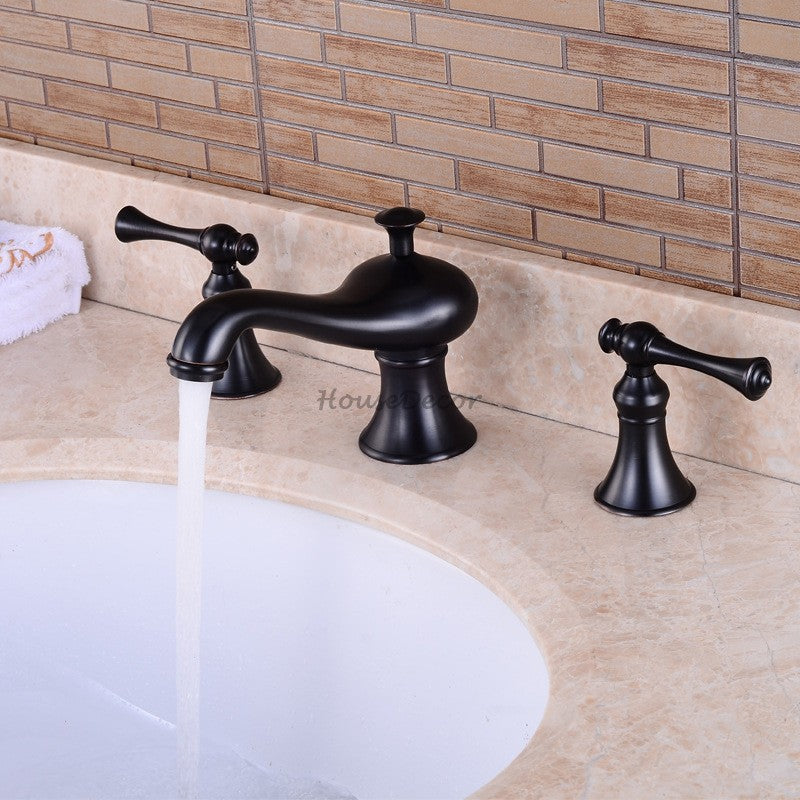 Modern bath shower mixer tap dual handle control detail view