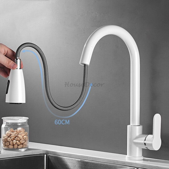 White bath shower mixer tap pull out spray detail view