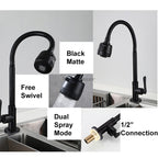 Matte Black kitchen sink mixer tap deck mounted design detail view