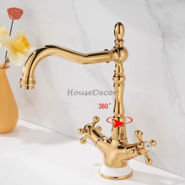Gold bathroom basin mixer tap swivel spout additional view