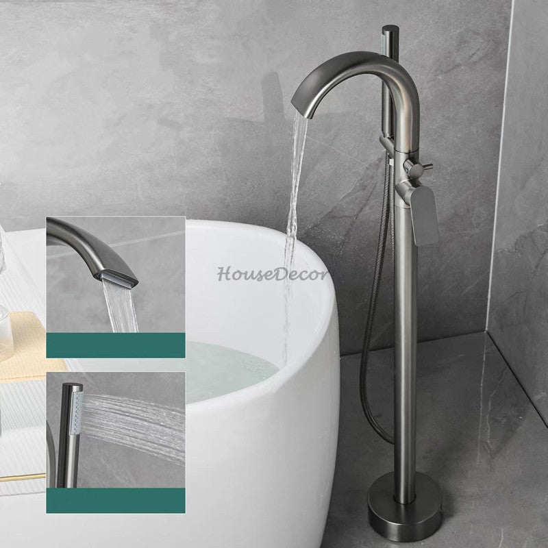 Modern bath shower mixer tap waterfall spout detail view