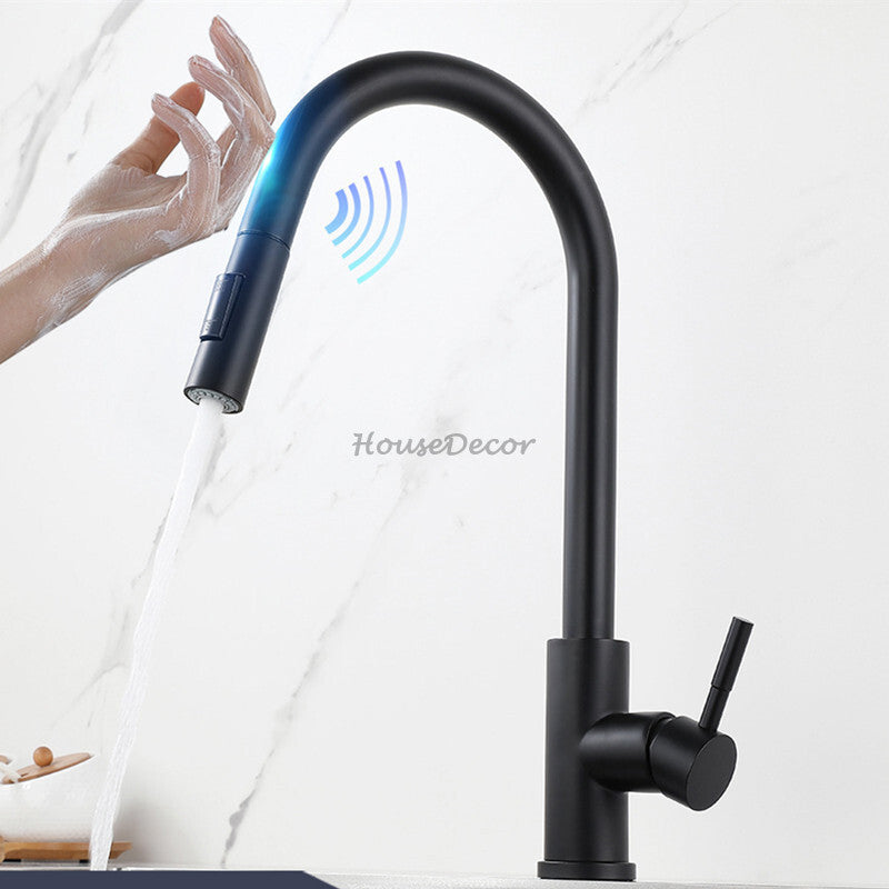 Modern kitchen sink mixer tap pull out spray detail view