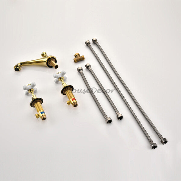 Brass bathroom basin mixer tap dual handle control additional view