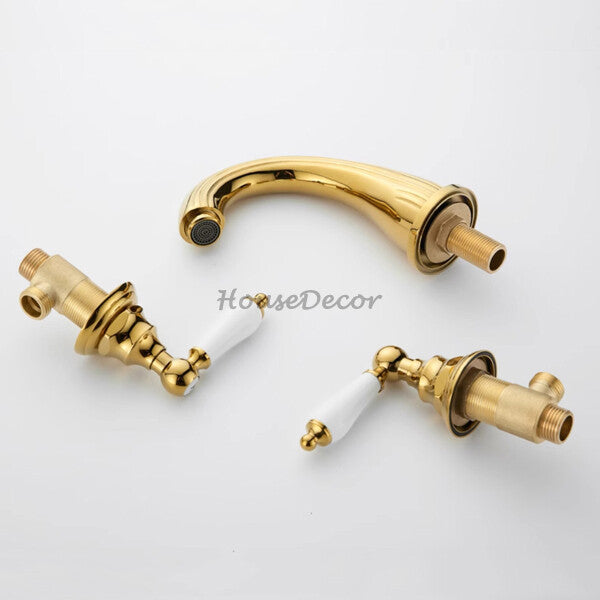 Polished Brass bath shower mixer tap dual handle control additional view