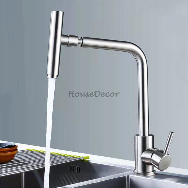 Modern kitchen sink mixer tap swivel spout detail view