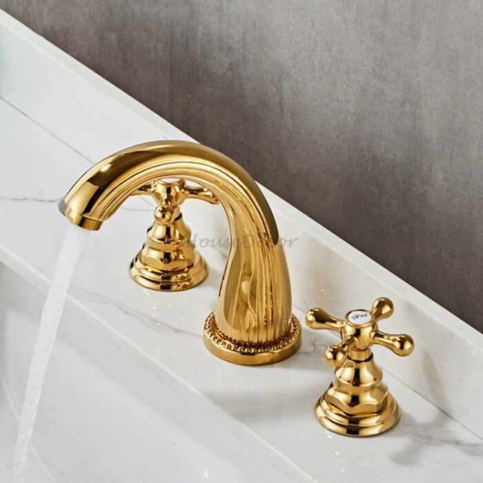 Gold bath shower mixer tap dual handle control additional view