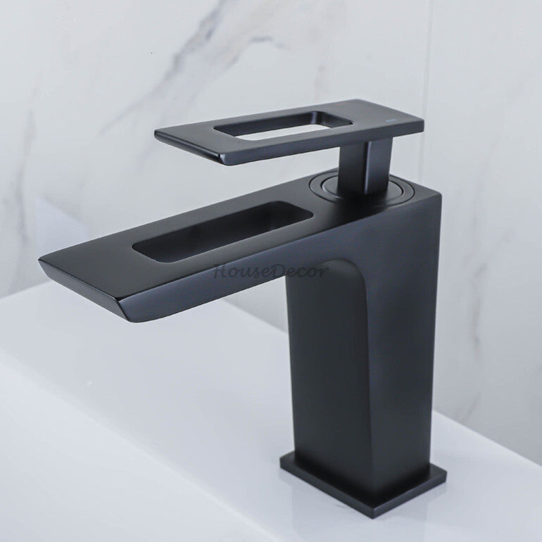 Modern bath shower mixer tap waterfall spout detail view