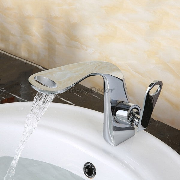Chrome bath shower mixer tap waterfall spout detail view