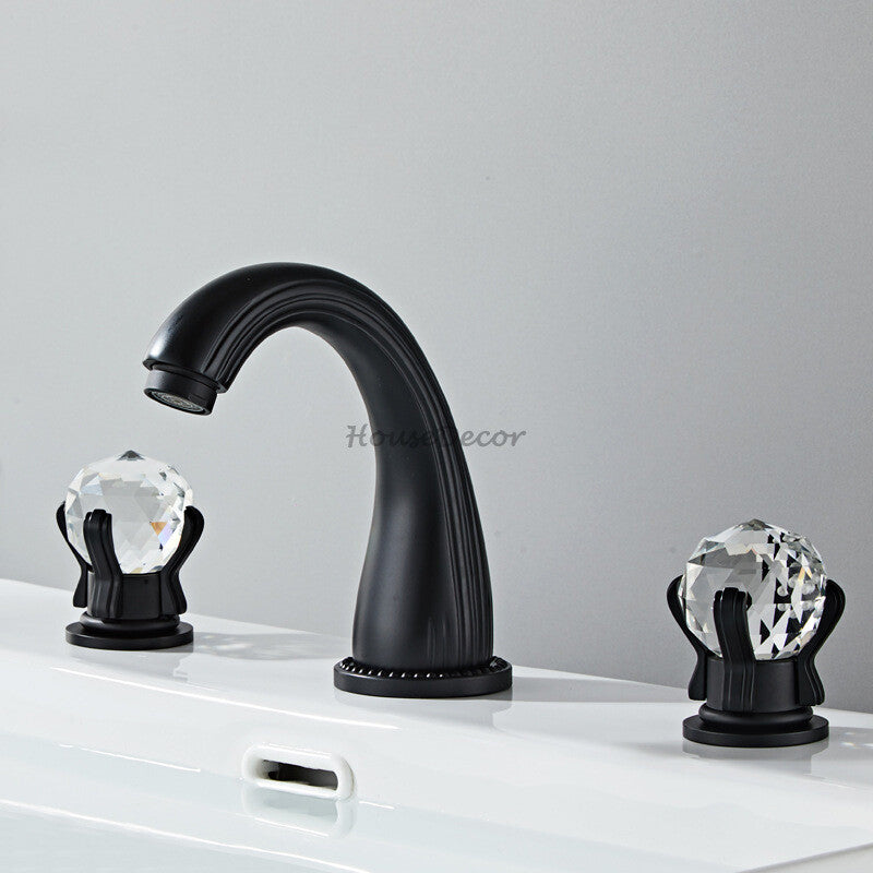 Modern bathroom basin mixer tap 3 hole installation detail view