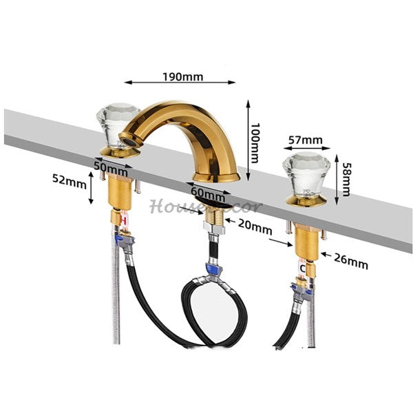 Gold bath shower mixer tap dual handle control additional view