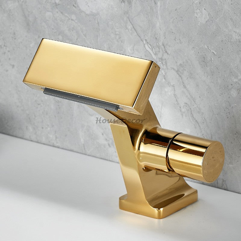 Brass bathroom basin mixer tap waterfall spout additional view