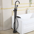 Black bath shower mixer tap floor mounted design main view