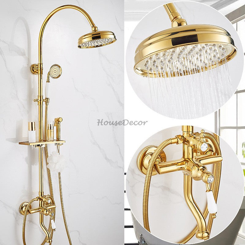 Modern Brass bath shower mixer tap handheld shower set detail view