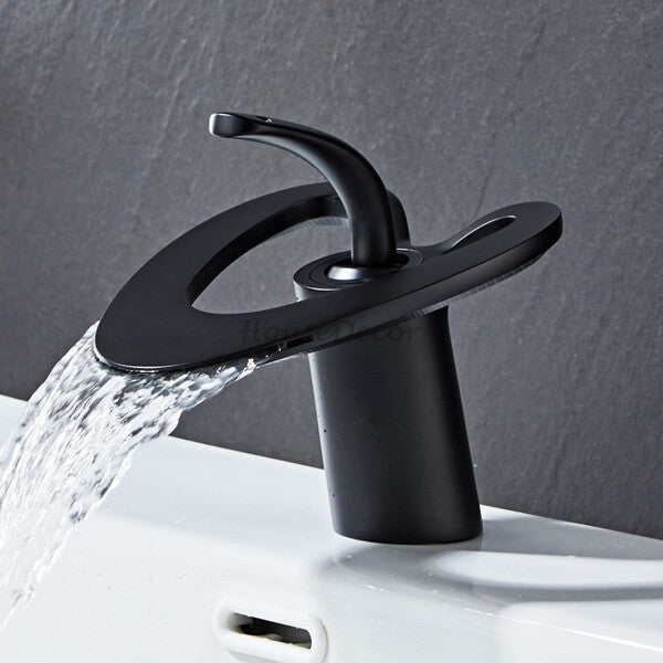 Modern bath shower mixer tap waterfall spout detail view