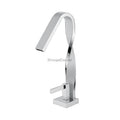 Chrome bathroom basin mixer tap waterfall spout detail view
