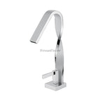 Chrome bathroom basin mixer tap waterfall spout detail view
