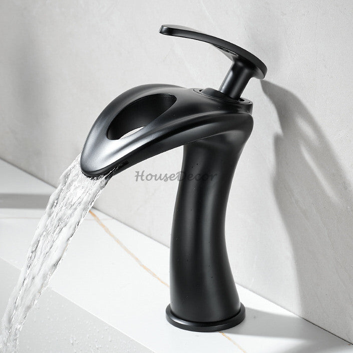 Modern bath shower mixer tap waterfall spout detail view