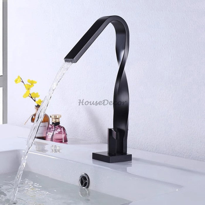 Chrome bathroom basin mixer tap waterfall spout main view
