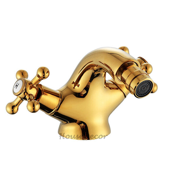 Gold bath shower mixer tap dual handle control main view