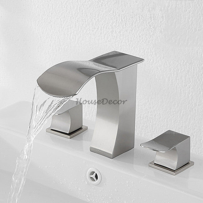 Modern bath shower mixer tap waterfall spout detail view