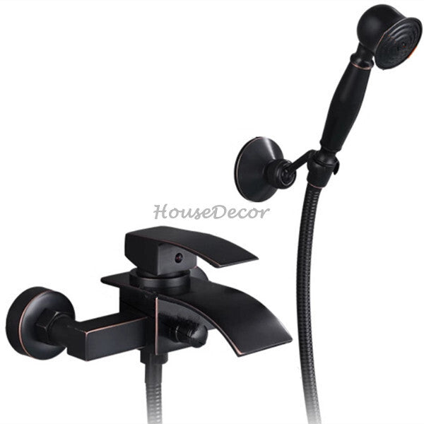 Black bath shower mixer tap waterfall spout main view