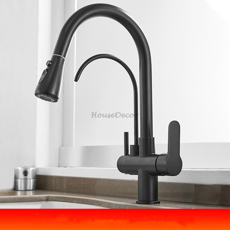 Modern kitchen sink mixer tap pull out spray detail view