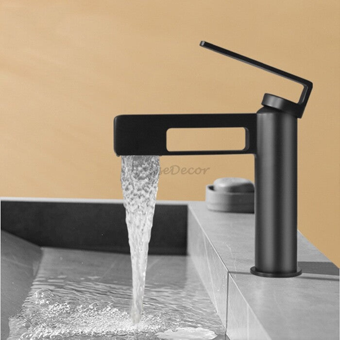 Modern bath shower mixer tap waterfall spout detail view