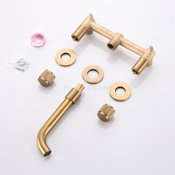 Wall Mounted Widespread 3 Hole Basin Mixer Taps Double Handles Bathroom Faucet