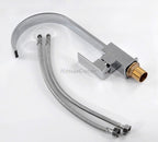 Chrome kitchen sink mixer tap swivel spout detail view