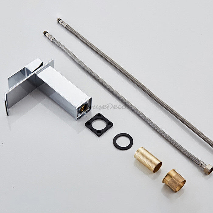 Modern bath shower mixer tap waterfall spout detail view