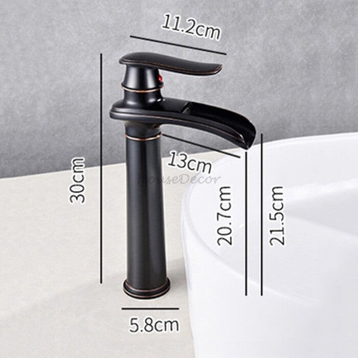 Black bathroom basin mixer tap waterfall spout additional view