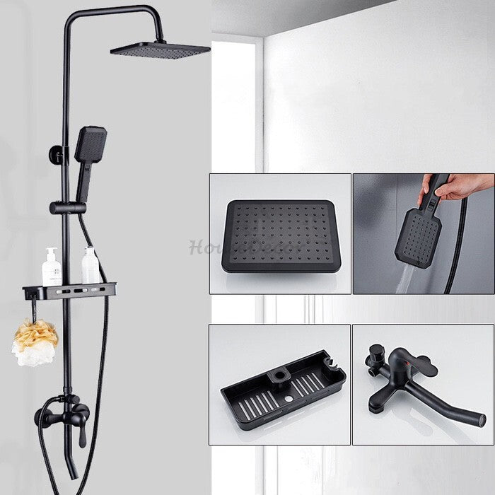 Black bath shower mixer tap wall mounted design detail view