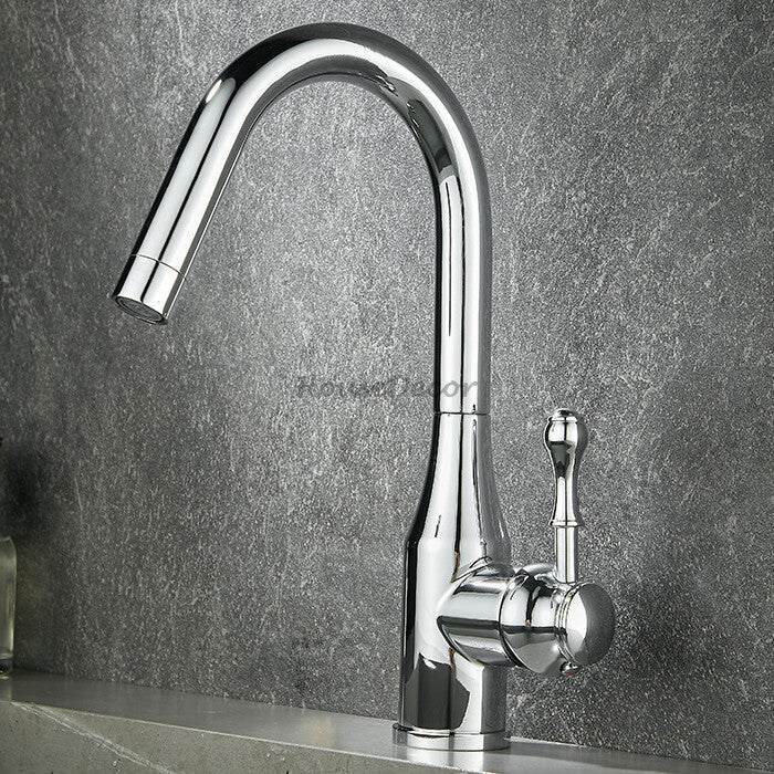 Brushed Gold Brass kitchen sink mixer tap swivel spout detail view