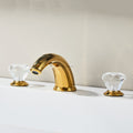 Gold bath shower mixer tap dual handle control detail view