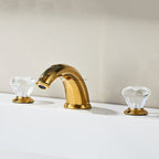 Gold bath shower mixer tap dual handle control detail view