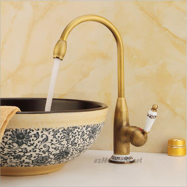 Antique Brass bathroom basin mixer tap swivel spout additional view