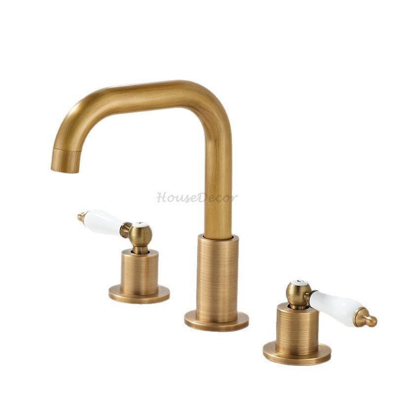 Antique Brass bath shower mixer tap dual handle control detail view